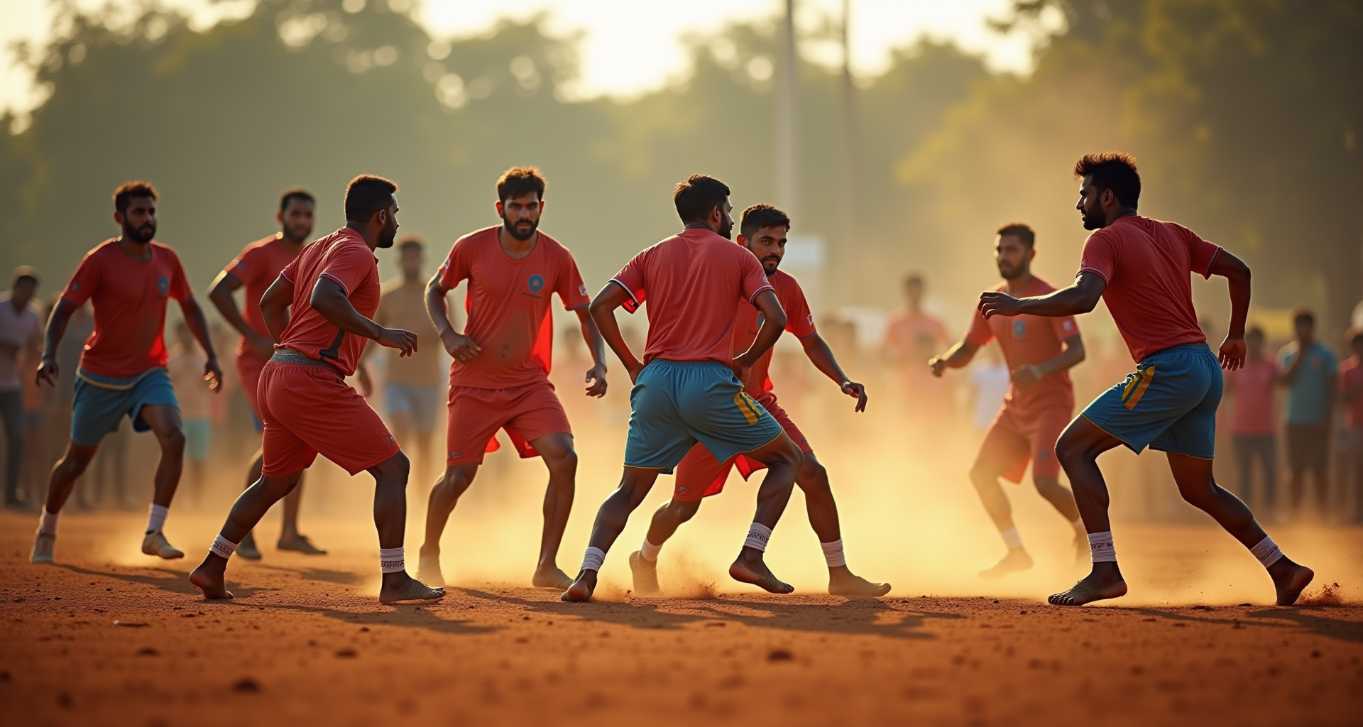 Kabaddi players in traditional formation